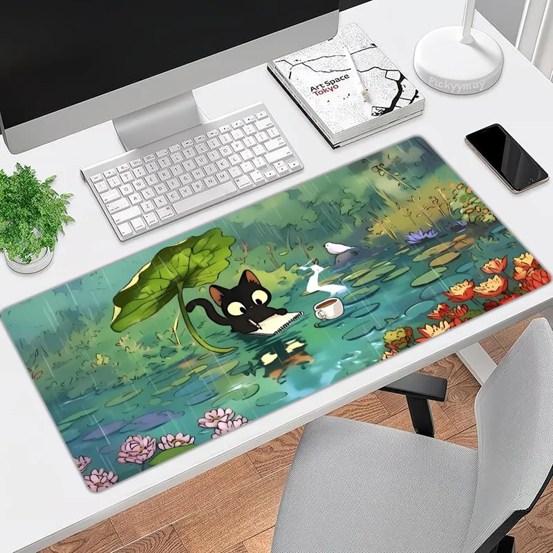 Pc Gaming Umbrella - かわいい猫と葉っぱの傘オフィスマットゲーミングマット大型マウスパッドゴム製滑り止めエッジロックデスクパッドPCアクセサリー