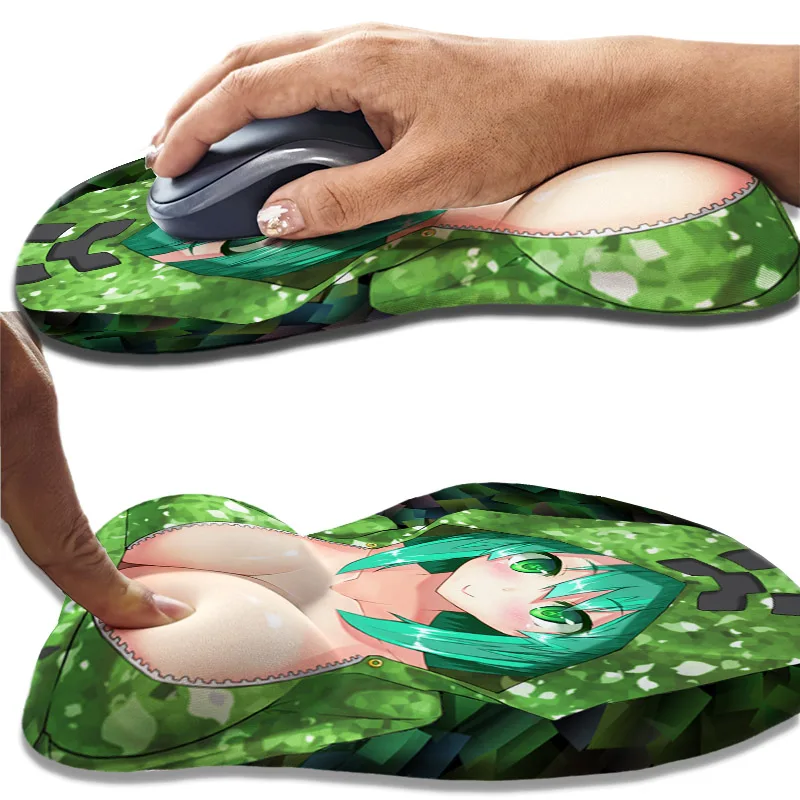 Pc Gaming Fullset - モザイクガールマウスパッド アニメピクセルスタイル グリーンバストマウスパッド 手首サポート付き PCゲーマー向け フルエロ胸マット