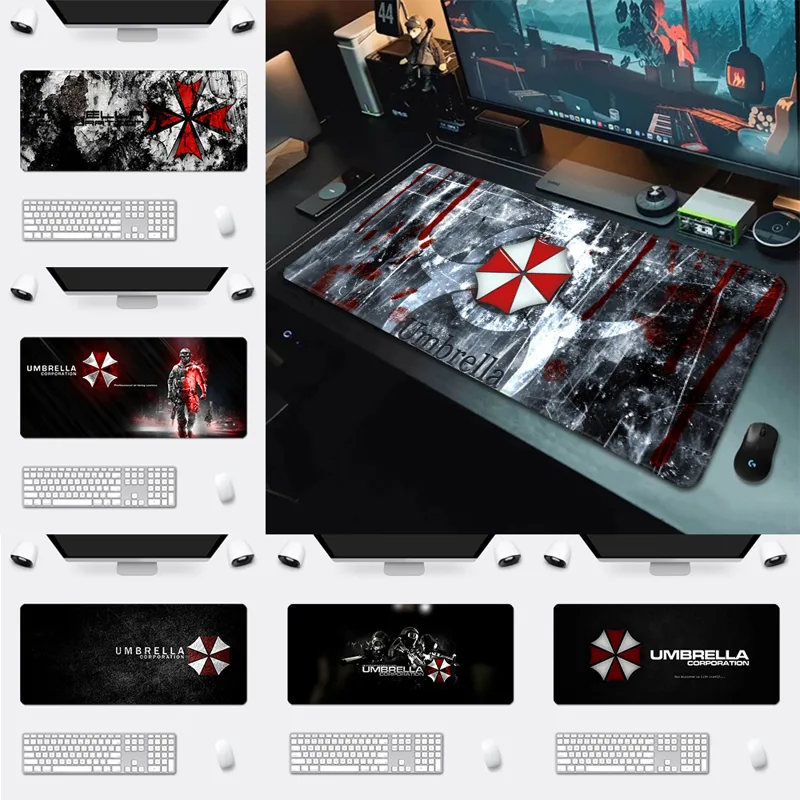 Pc Gaming Umbrella - ロックエッジ付きHDプリントコンピューターマウスパッド,ゲーマー用滑り止めマウスパッド,傘,傘,90x40cm,キーボード,PC,デスクトップ