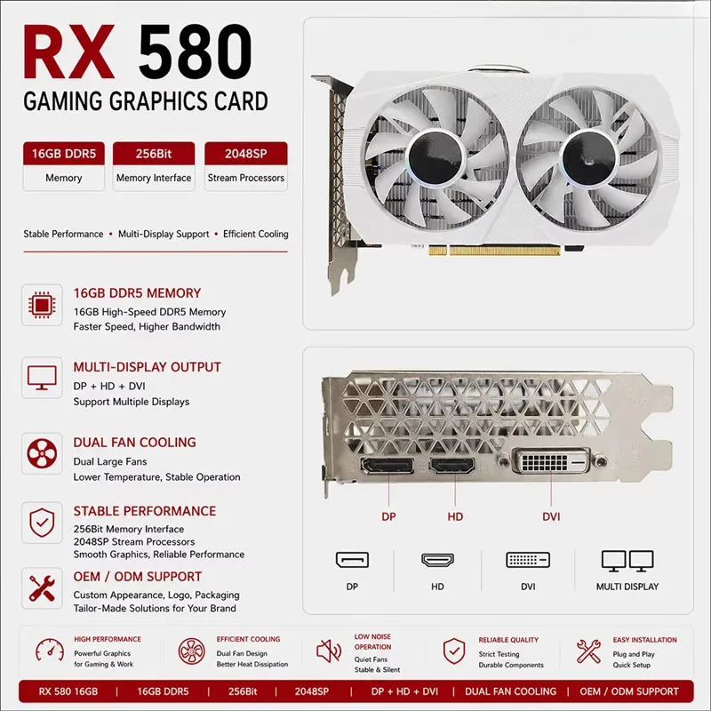 Pc Gaming Cost - 費用対効果の高い高品質新型RX 580 16GB GDDR5 256Bit 2048SPグラフィックカード