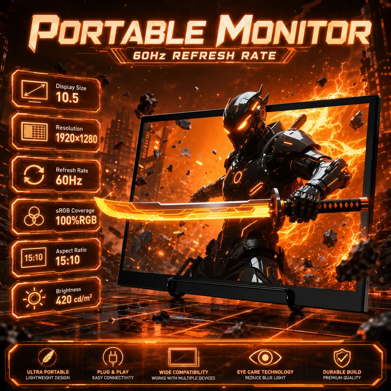 Pc Gaming Fullset - 10.5インチ超薄型ポータブルモニター、1920x1280 IPS、100%RGBスタンド+スピーカー、Type-C/フルUSB-C/ミニHDMI PCトラベルゲーミングSOYO