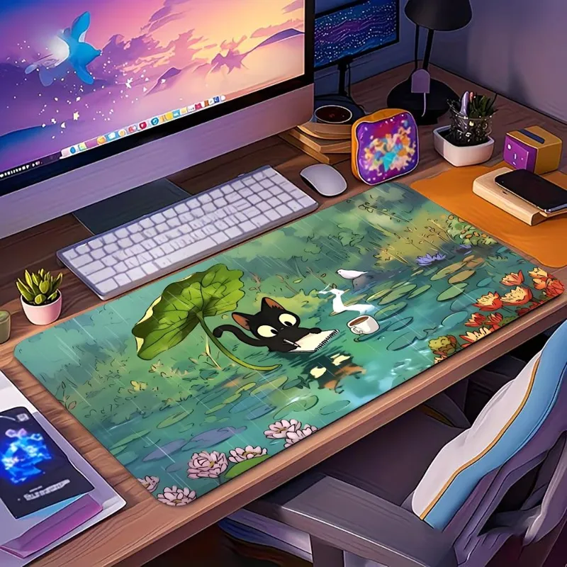 かわいい猫と葉っぱの傘オフィスマットゲーミングマット大型マウ - Pc Gaming Umbrella のレビューと価格