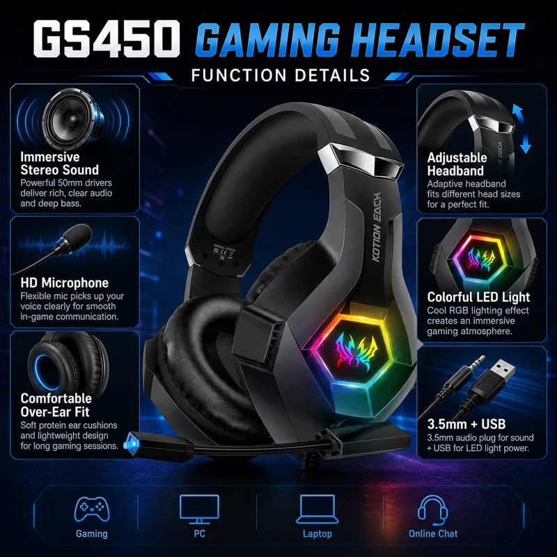 GS450 有線ゲーミングヘッドセット RGB LED ヘッ - Pc Gaming Earphones のレビューと価格