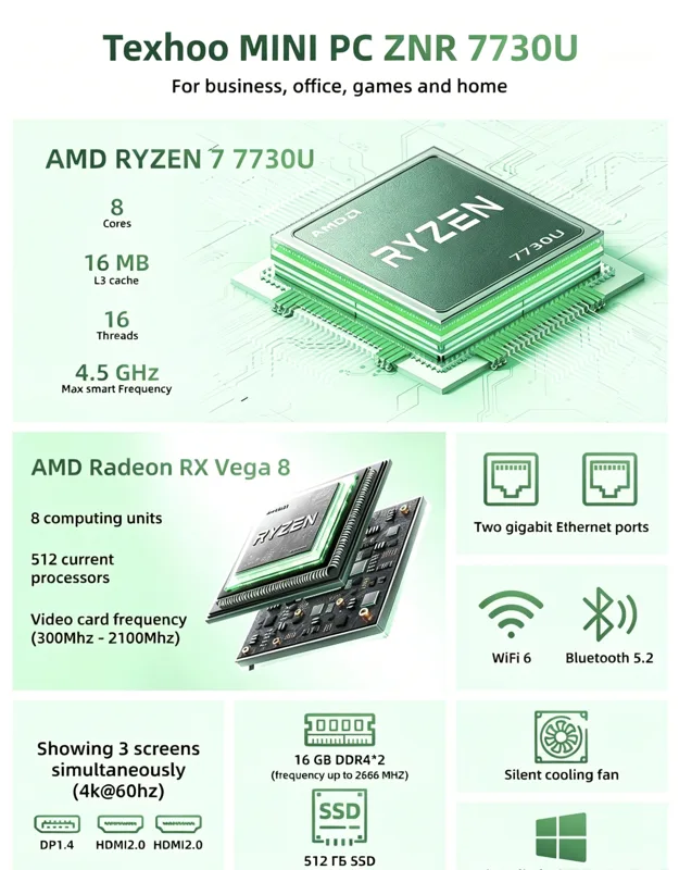 Texhoo ミニ PC AMD Ryzen 7 7730U - Pc Gaming Ryzen 7 のレビューと価格