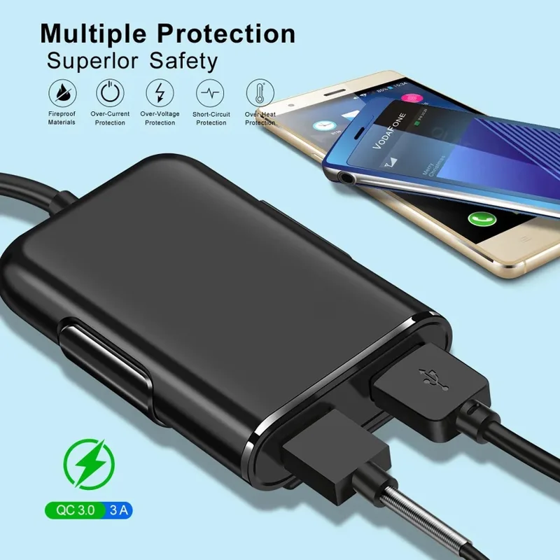 急速充電QC3.0 4USBポート搭載高速充電延長ケーブル  - Sound Card Usb のレビューと価格