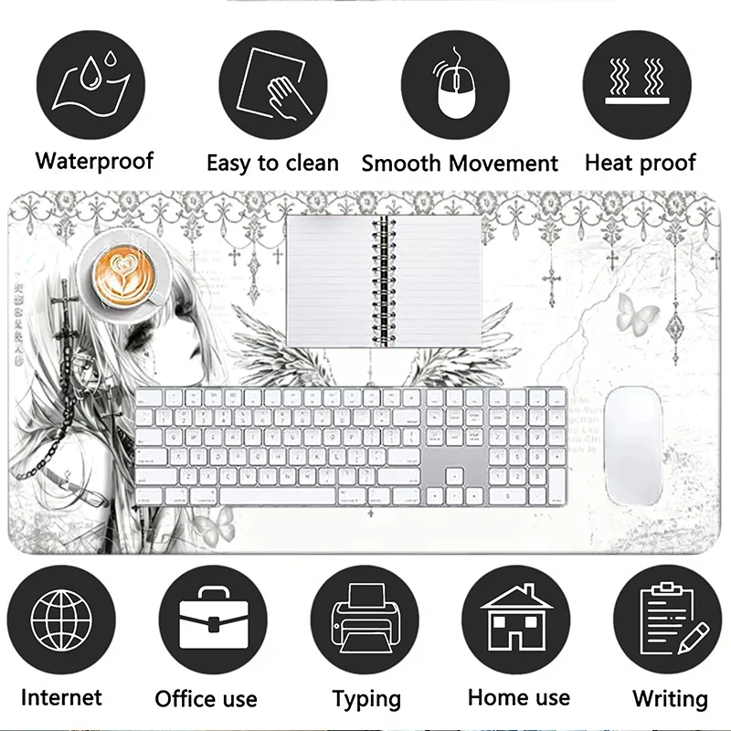 レザーマウスパッド黒白アニメ美学エンジェルガールマウスパッド - Pc Gaming Keyboard のレビューと価格