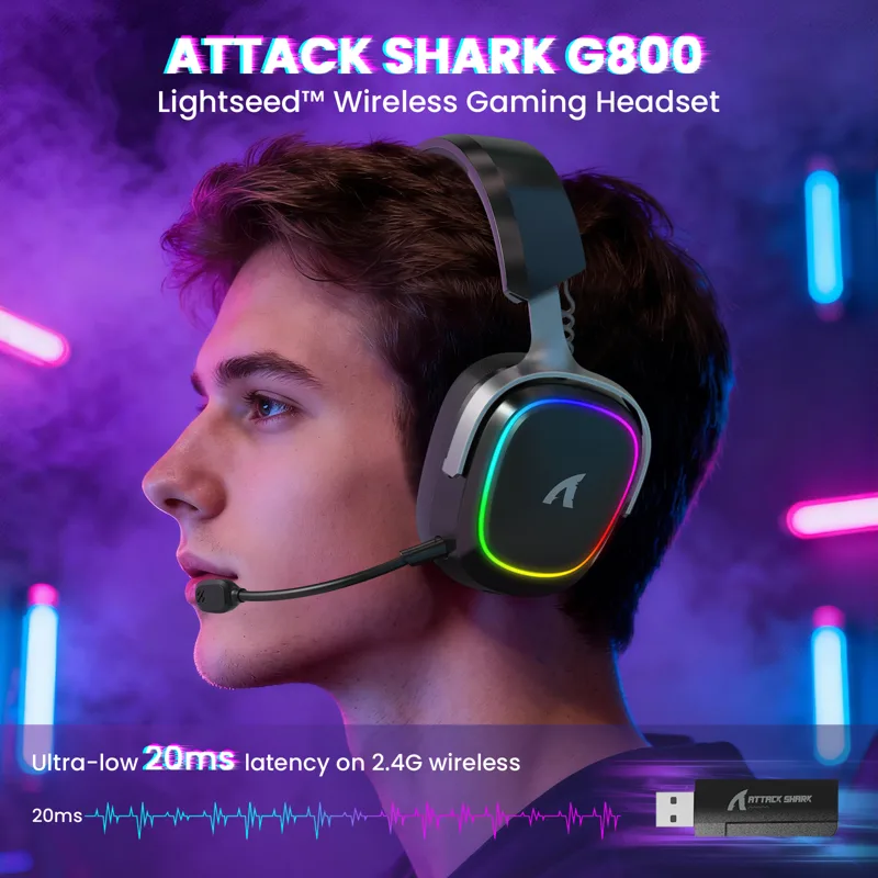 ATTACK SHARK G800 ワイヤレスゲーミングヘッ - Pc Gaming Earphones のレビューと価格