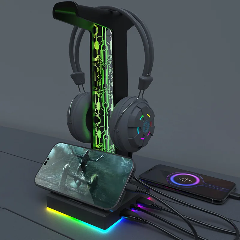 RGBゲーミングヘッドセットスタンド,デュアルUSBポート, - Pc Gaming Used のレビューと価格