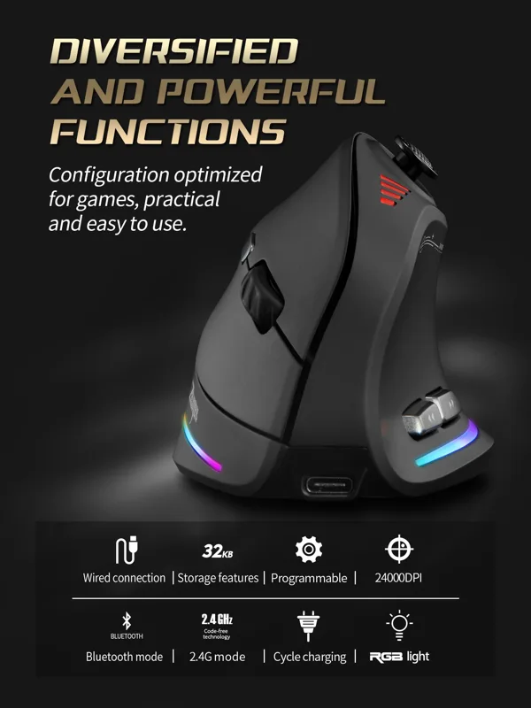 Jomaa RGB バックライト付きワイヤレス垂直マウスコン - Pc Gaming Used のレビューと価格